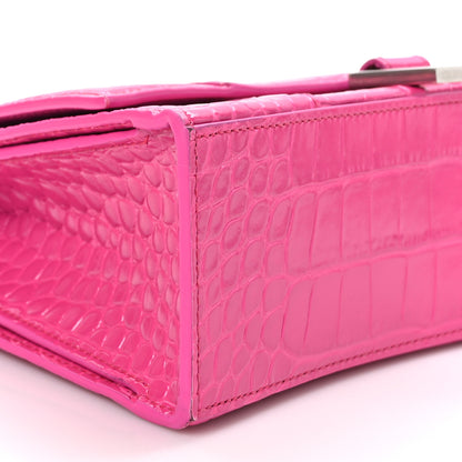 Balenciaga Shiny Calfskin Crocodile Embossed Small Hourglass Sling Shoulder Bag Fuchsia 12 of 15
