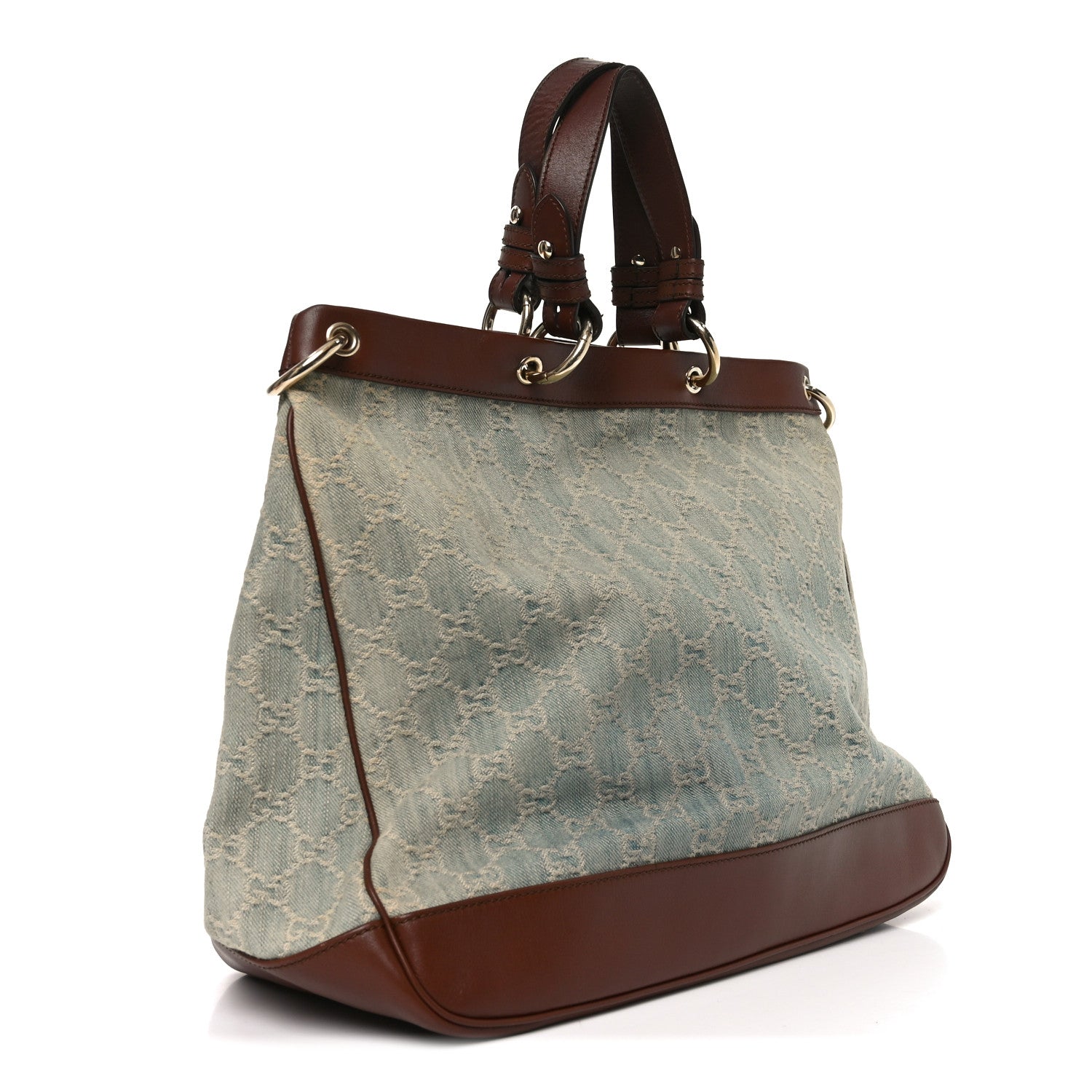 Gucci Denim Monogram Valentine Tote Blue 3 of 11