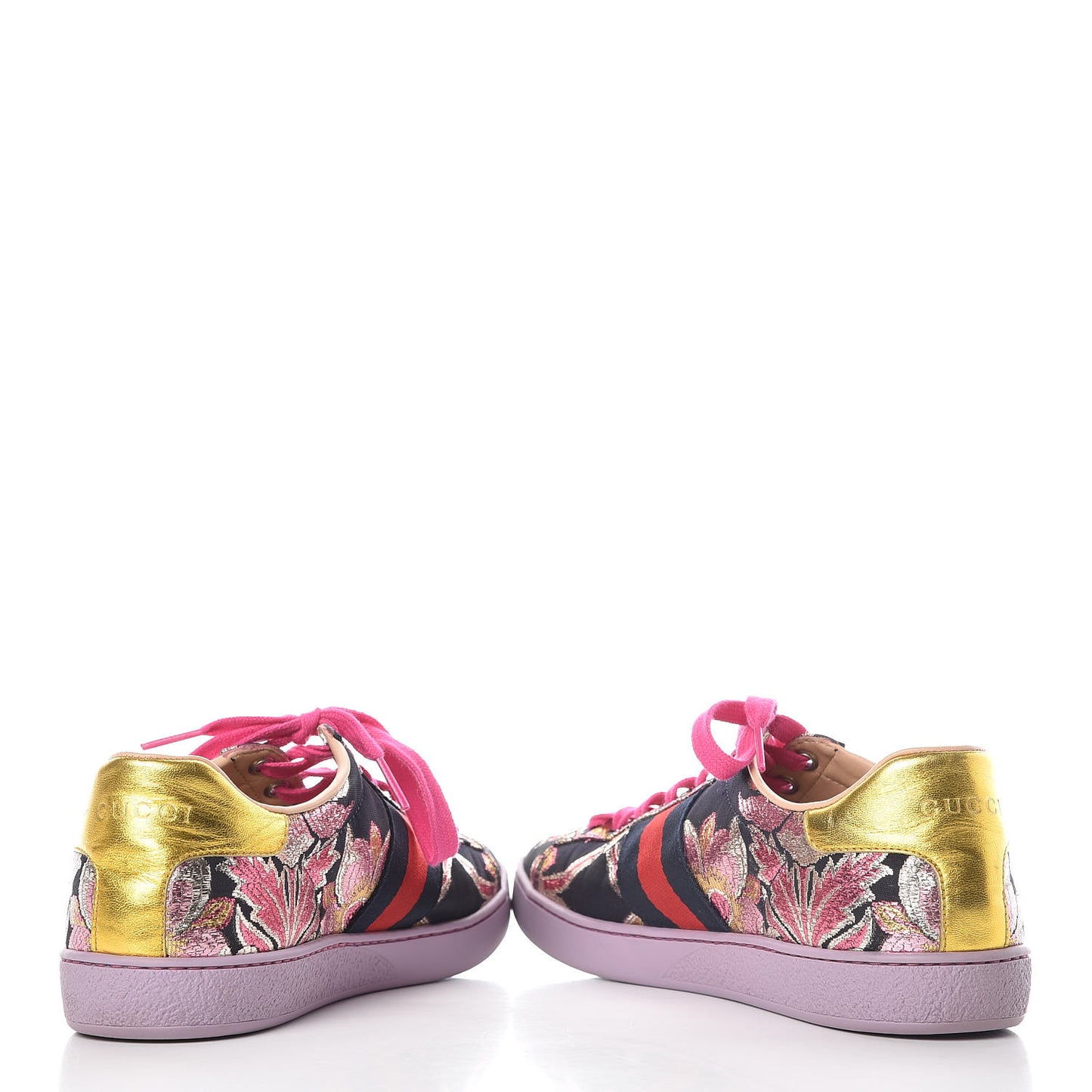 Lurex Brocade Web Nappa Womens Ace Sneakers 36.5 Black Pink Oro Vecchio
