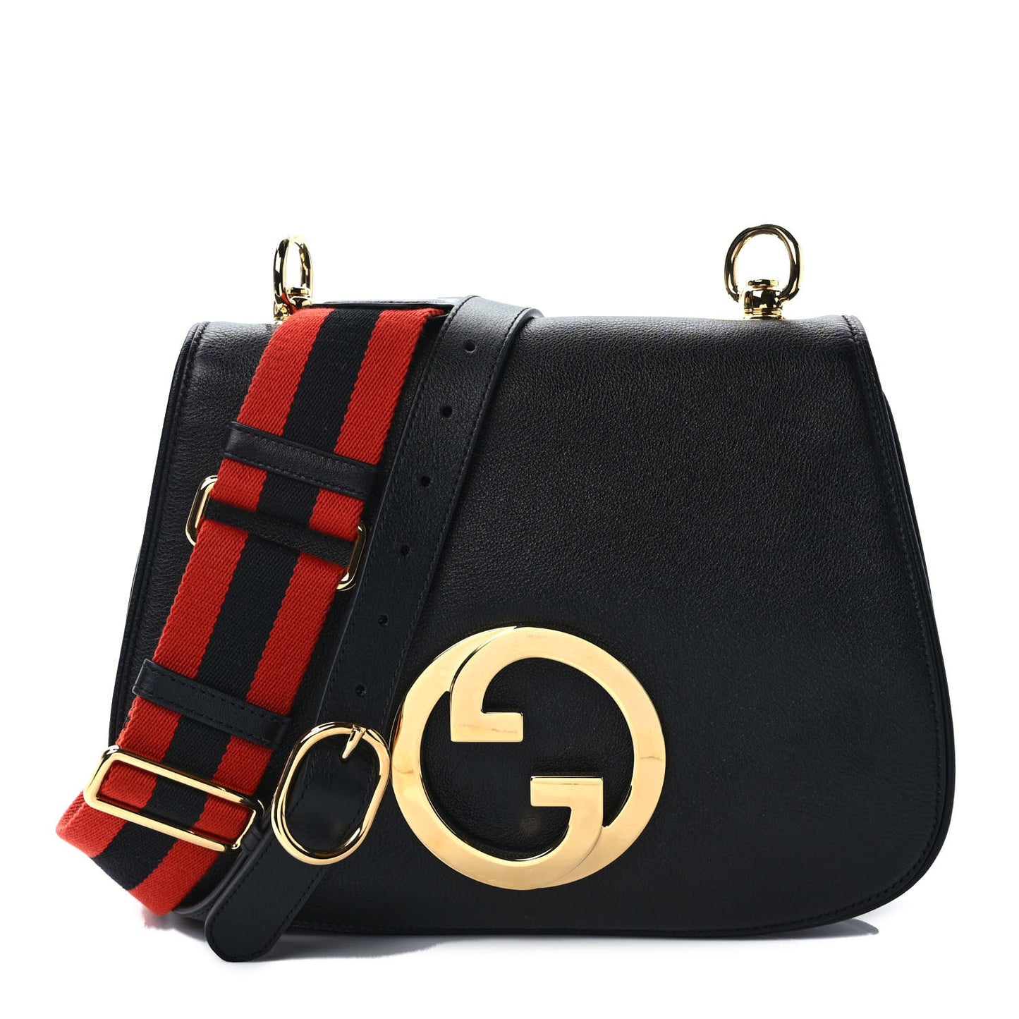 Roxy Calfskin Web Medium Blondie Shoulder Flap Bag Black