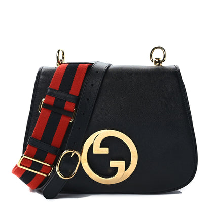 Gucci Roxy Calfskin Web Medium Blondie Shoulder Flap Bag Black 1 of 8