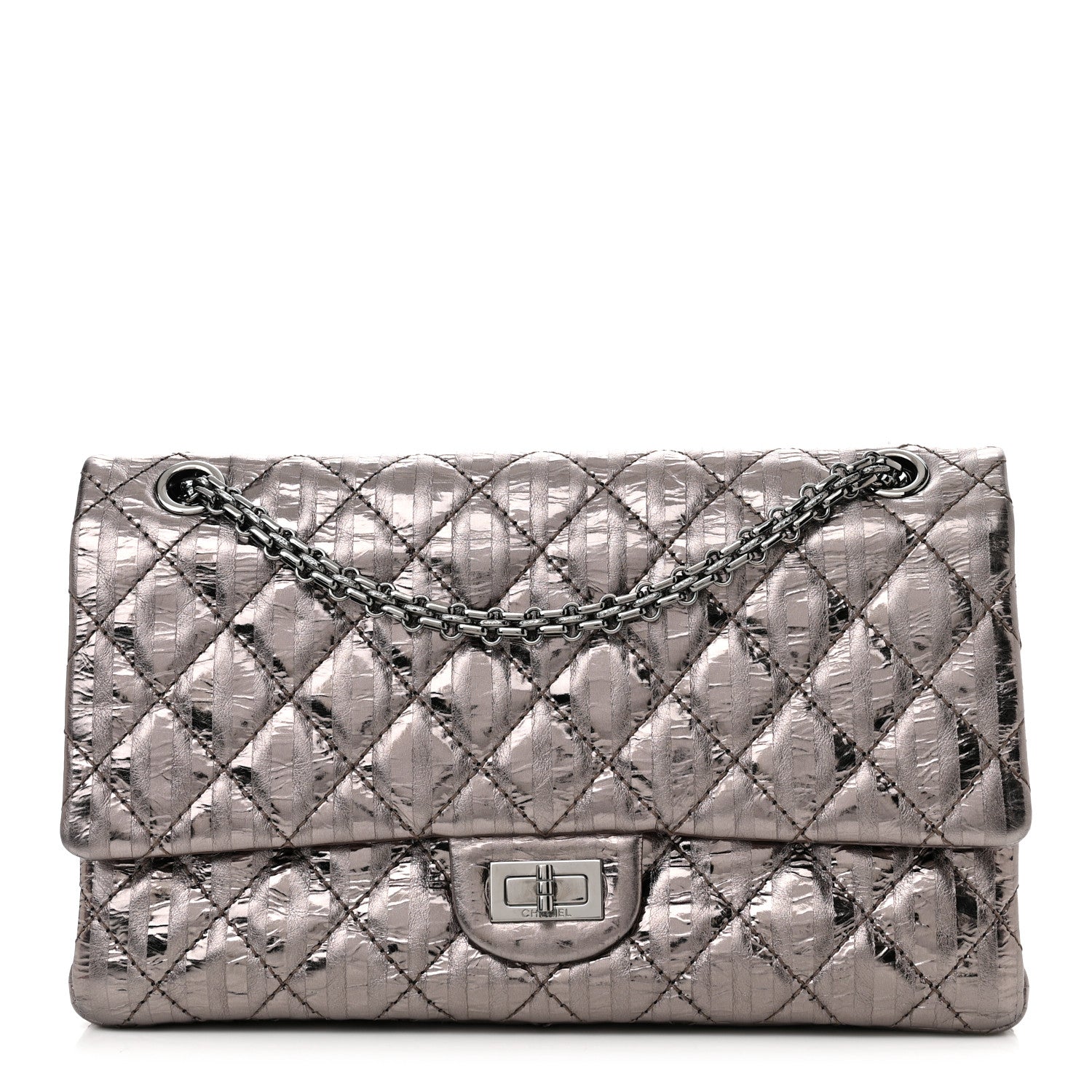 Chanel Metallic Calfskin Striped 2.55 Reissue 226 Flap Dark Silver 1 of 12