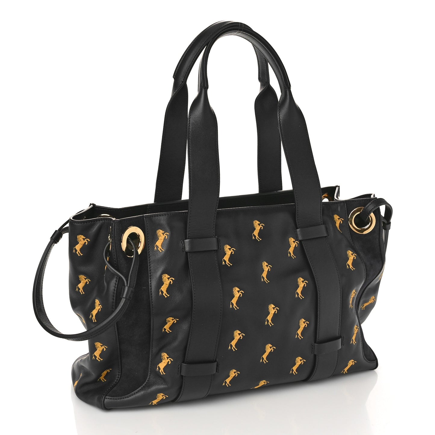 Smooth Calfskin Little Horses Embroidered Tao Zipped Tote Full Blue