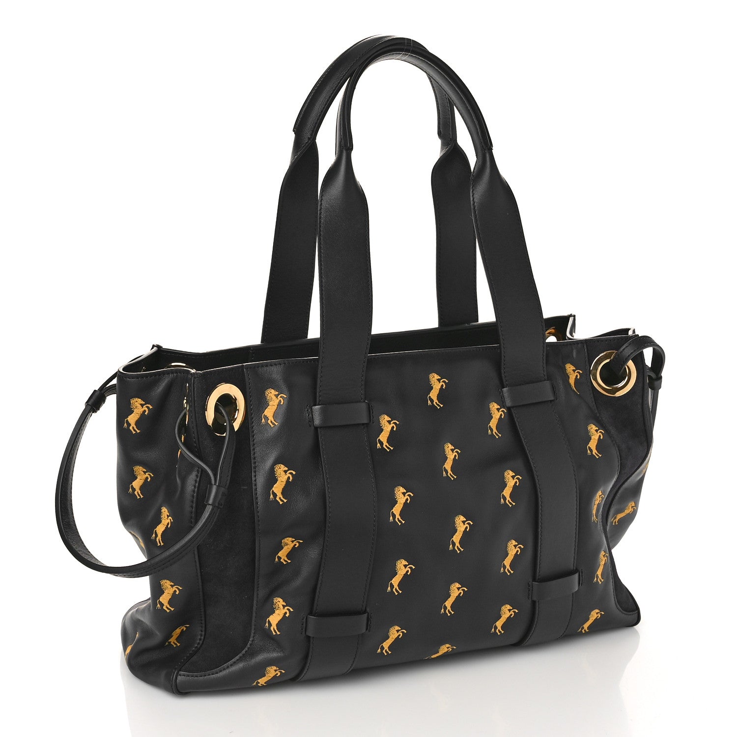 Chloe Smooth Calfskin Little Horses Embroidered Tao Zipped Tote Full Blue 2 of 7