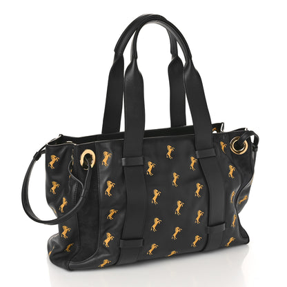 Chloe Smooth Calfskin Little Horses Embroidered Tao Zipped Tote Full Blue 2 of 7