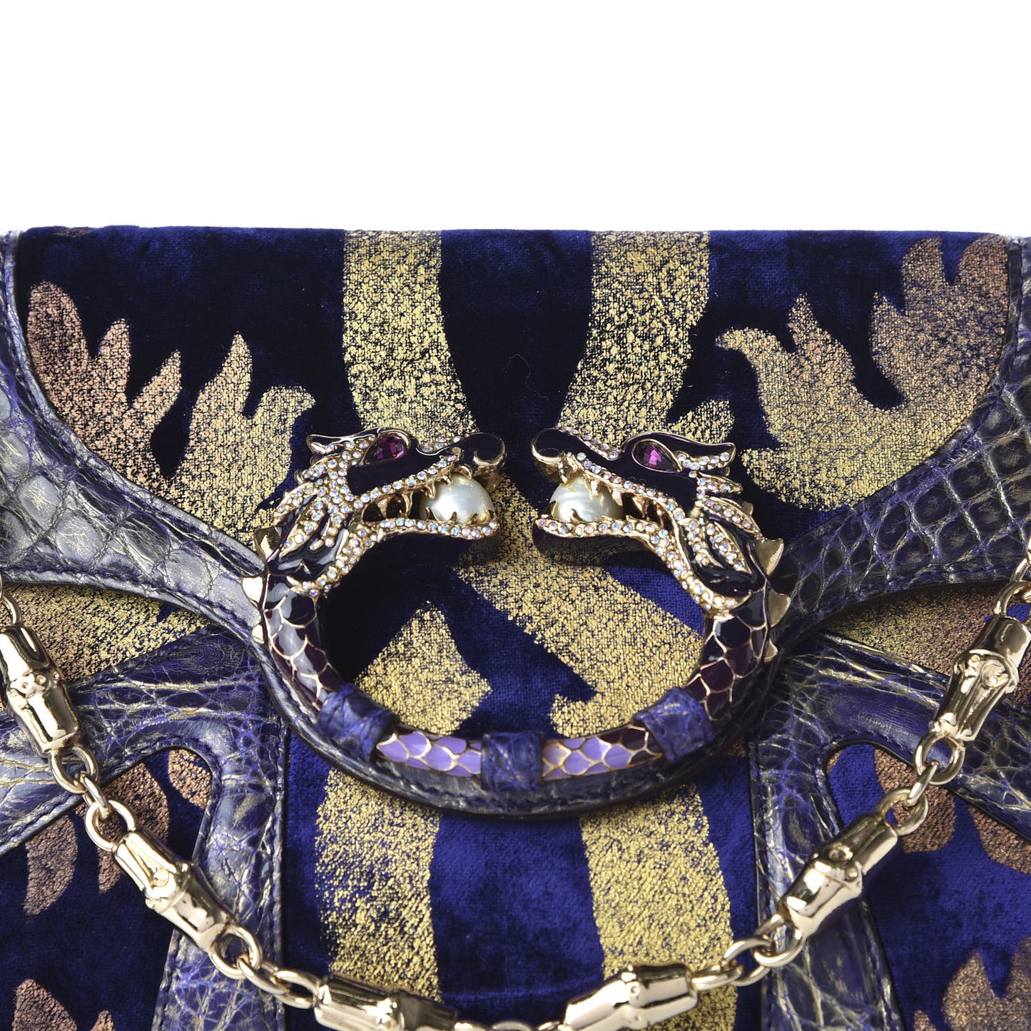 Velvet Calfskin Crocodile Embossed Limited Edition Tom Ford Jeweled Dragon Bag Purple Gold