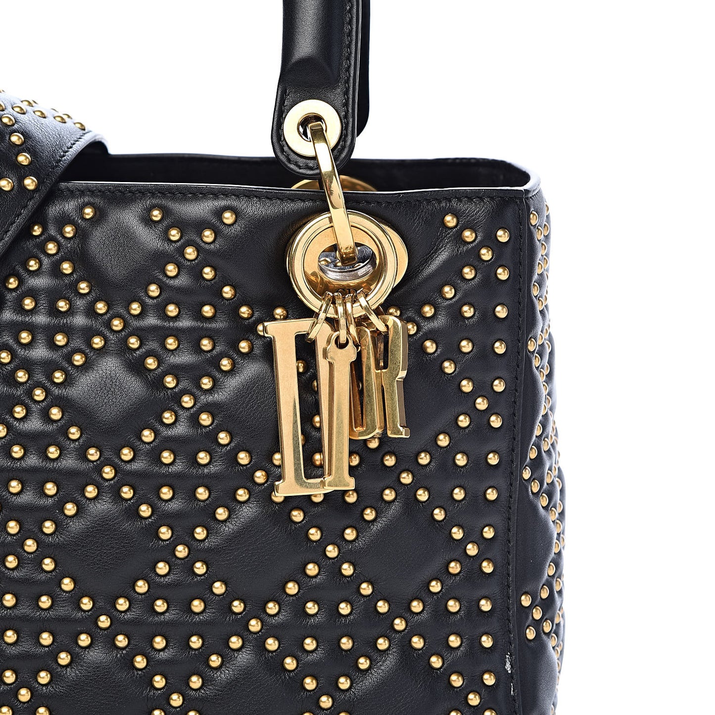 Calfskin Cannage Studded Medium Supple Lady Dior Black