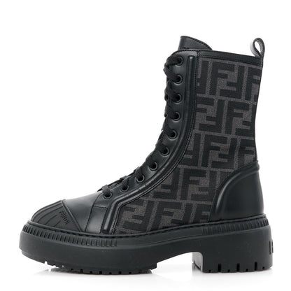 Fendi Fabric Jacquard Vitello FF Domino 50mm Biker Boots 38 Black Asfalto 1 of 8