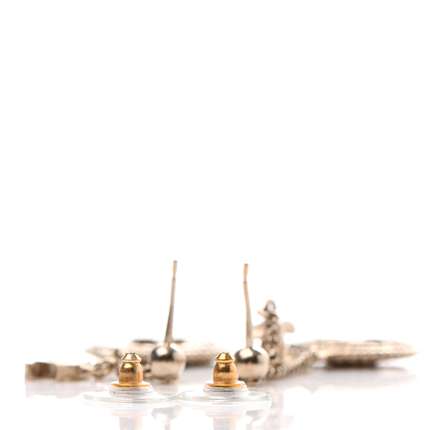 Chanel Medallion Clover CC Drop Earrings Light Gold 3 of 7