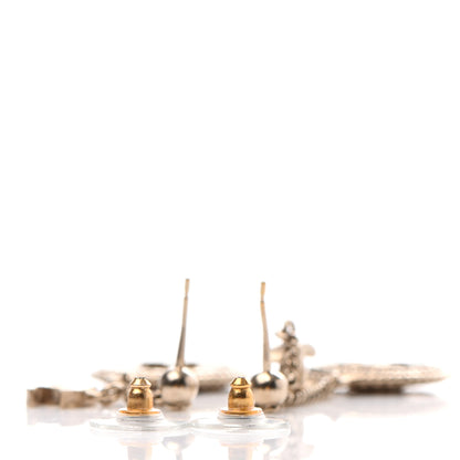 Chanel Medallion Clover CC Drop Earrings Light Gold 3 of 7