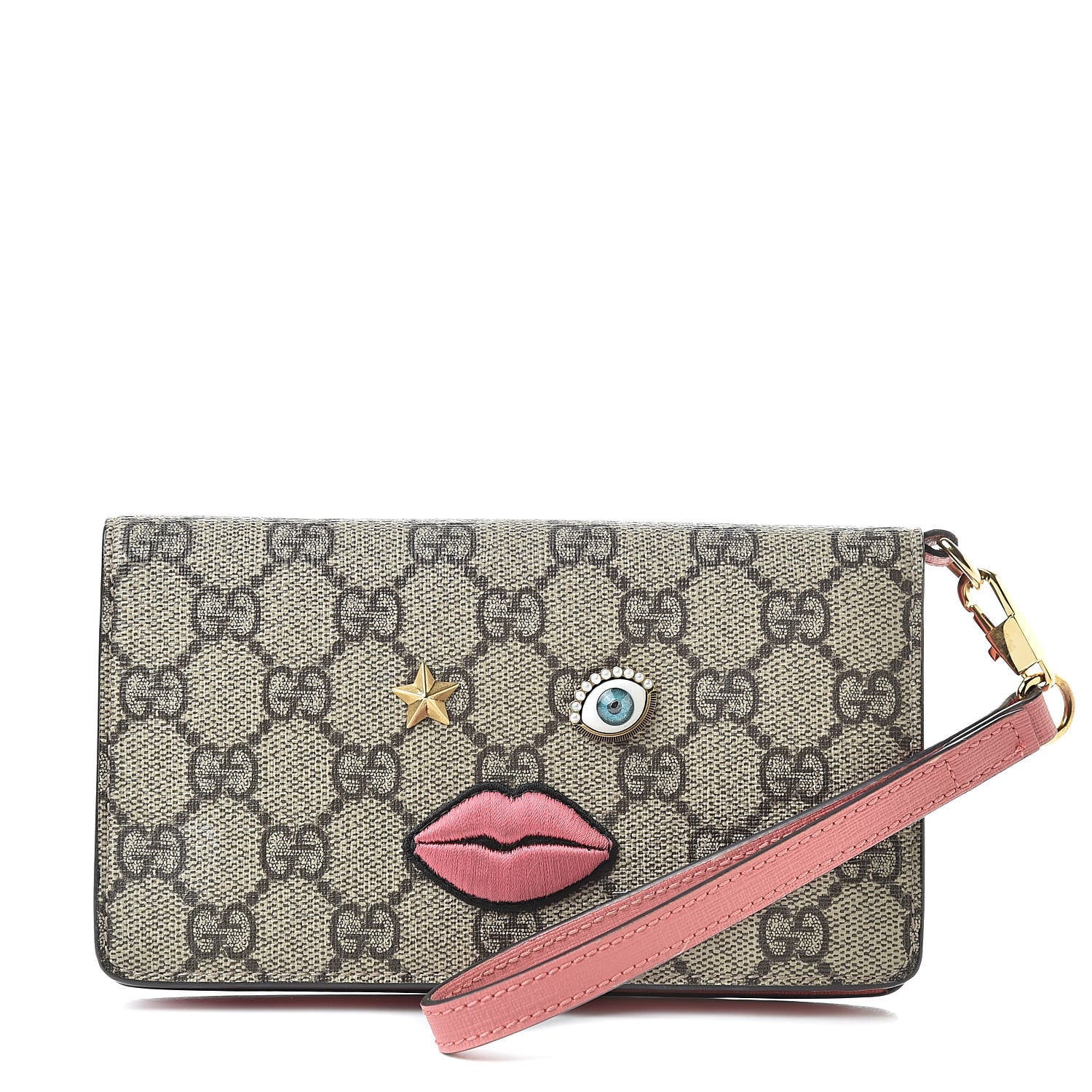 Gucci GG Supreme Monogram Embroidered Face iPhone 6 Case Wristlet Pink 1 of 8