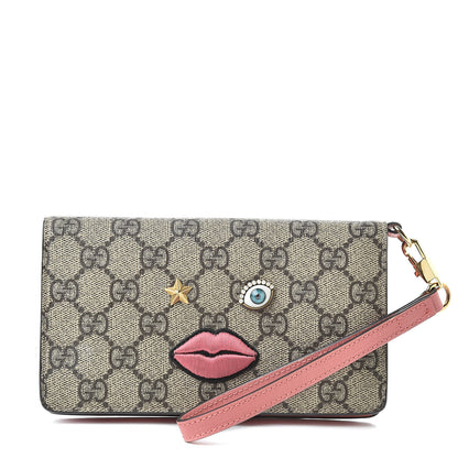Gucci GG Supreme Monogram Embroidered Face iPhone 6 Case Wristlet Pink 1 of 8