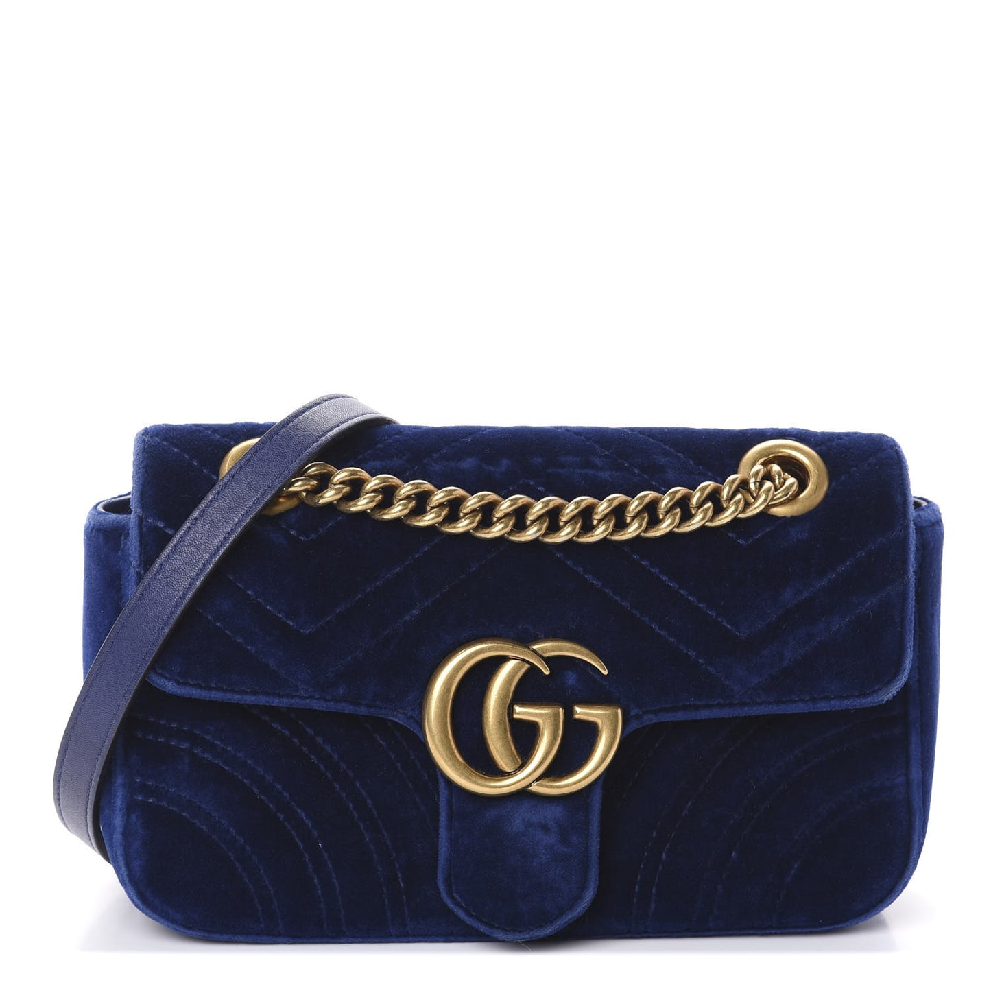 Velvet Matelasse Mini GG Marmont Shoulder Bag Cobalt Blue