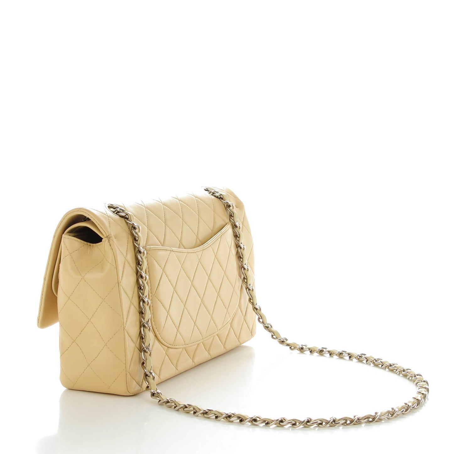 Lambskin Quilted Medium Double Flap Beige