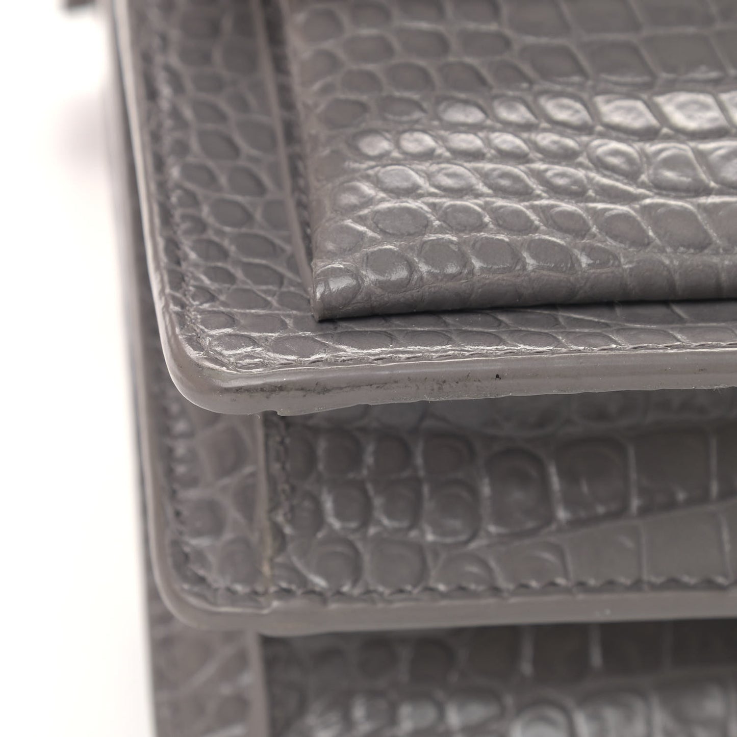 Calfskin Crocodile Embossed Medium Monogram Sunset Fog