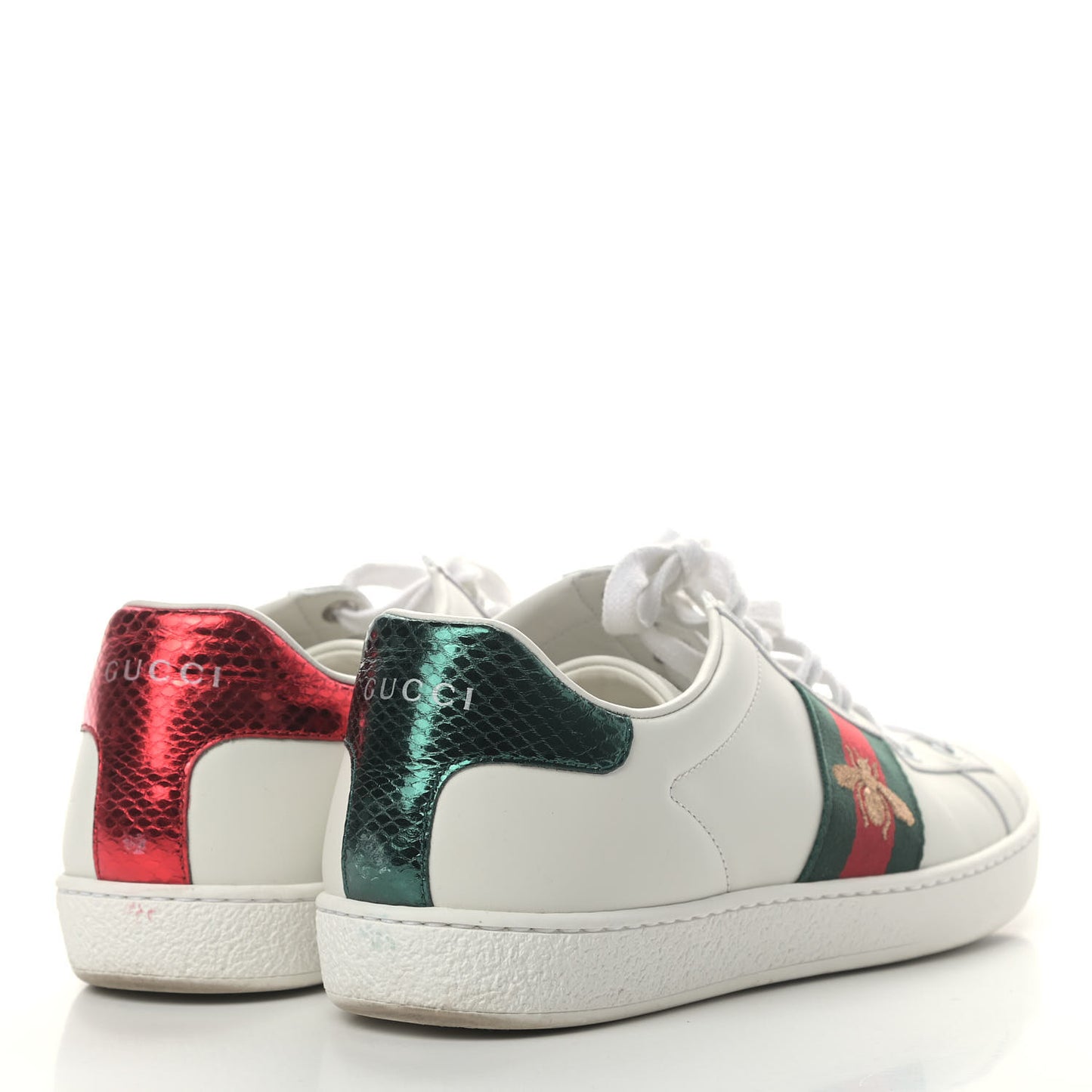 Calfskin Ayers Bee Embroidered Womens Ace Sneakers 37.5 White Green