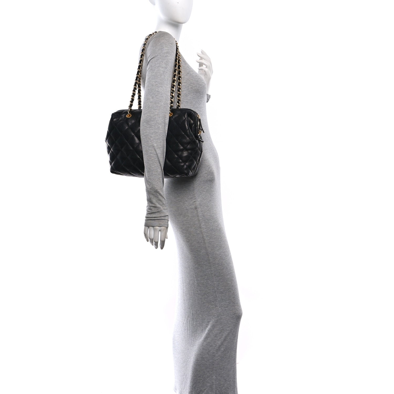 Chanel Shiny Caviar Quilted Large Bowling Bag Black Black 2 of 10