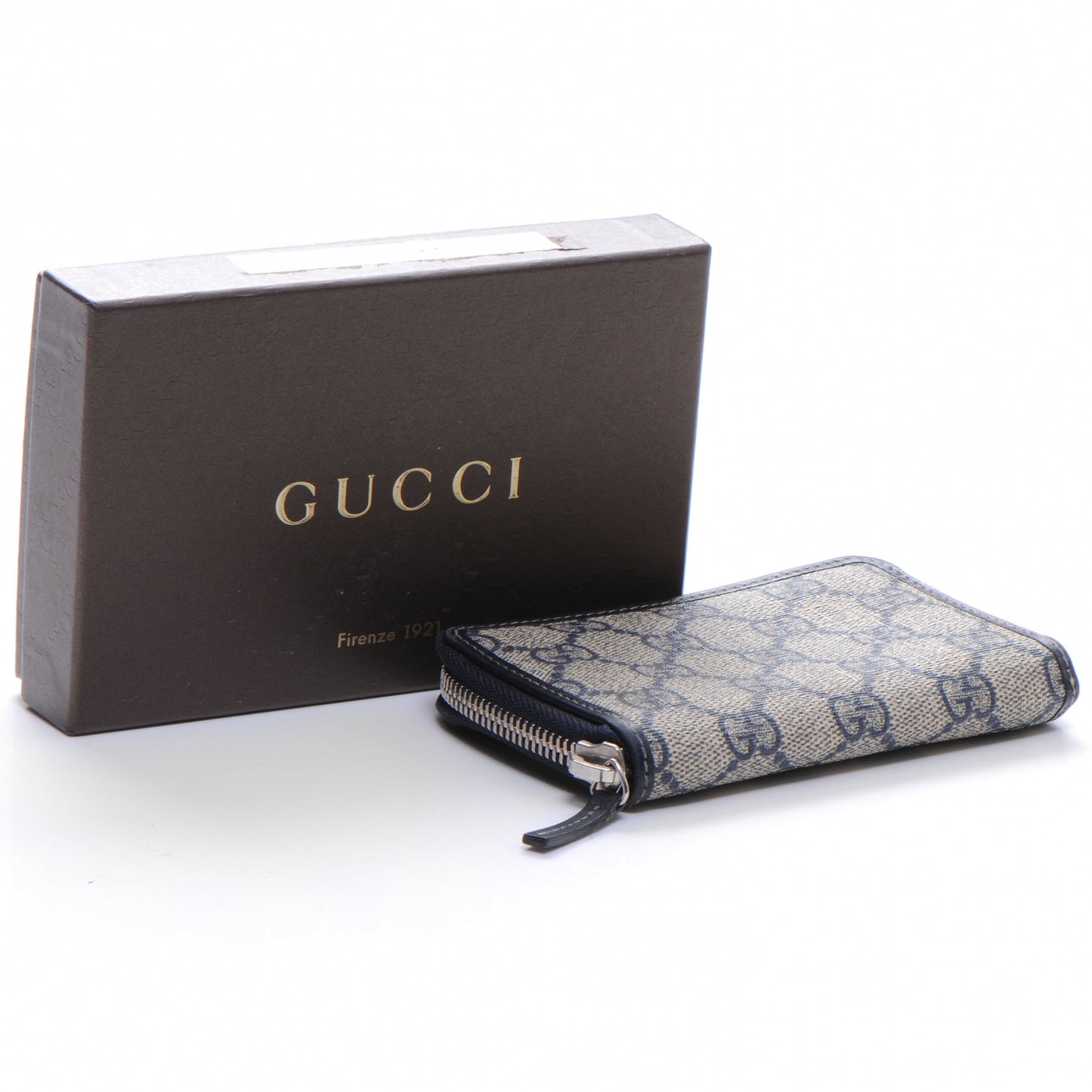 GG Supreme Monogram Calfskin Compact Wallet Beige Blue