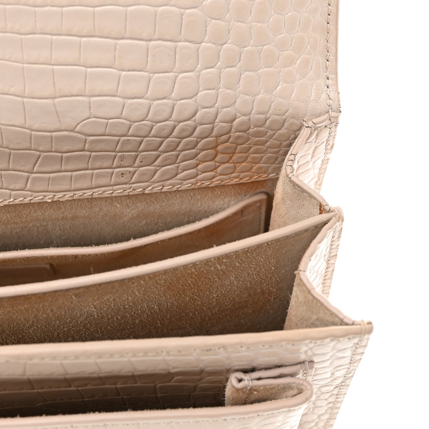 Calfskin Crocodile Embossed Medium Monogram Sunset Dark Beige