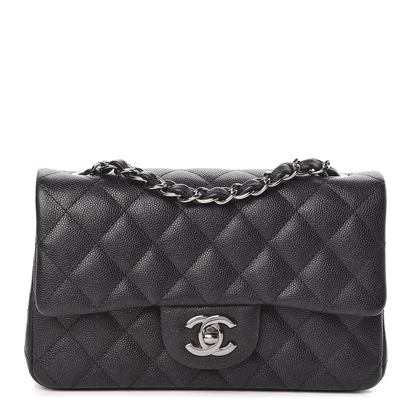 Iridescent Caviar Quilted Mini Rectangular Flap Black