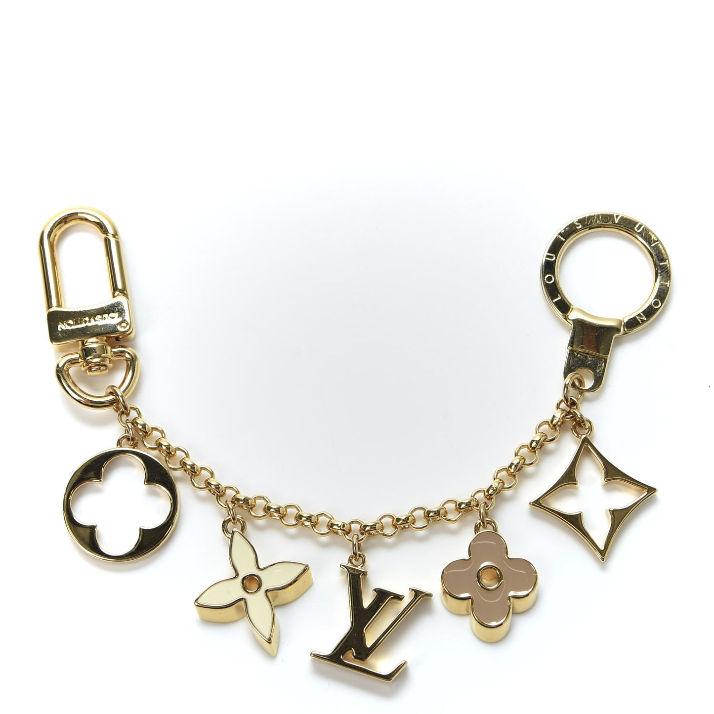 Brass Enamel Fleur De Monogram Bag Charm Chain Gold