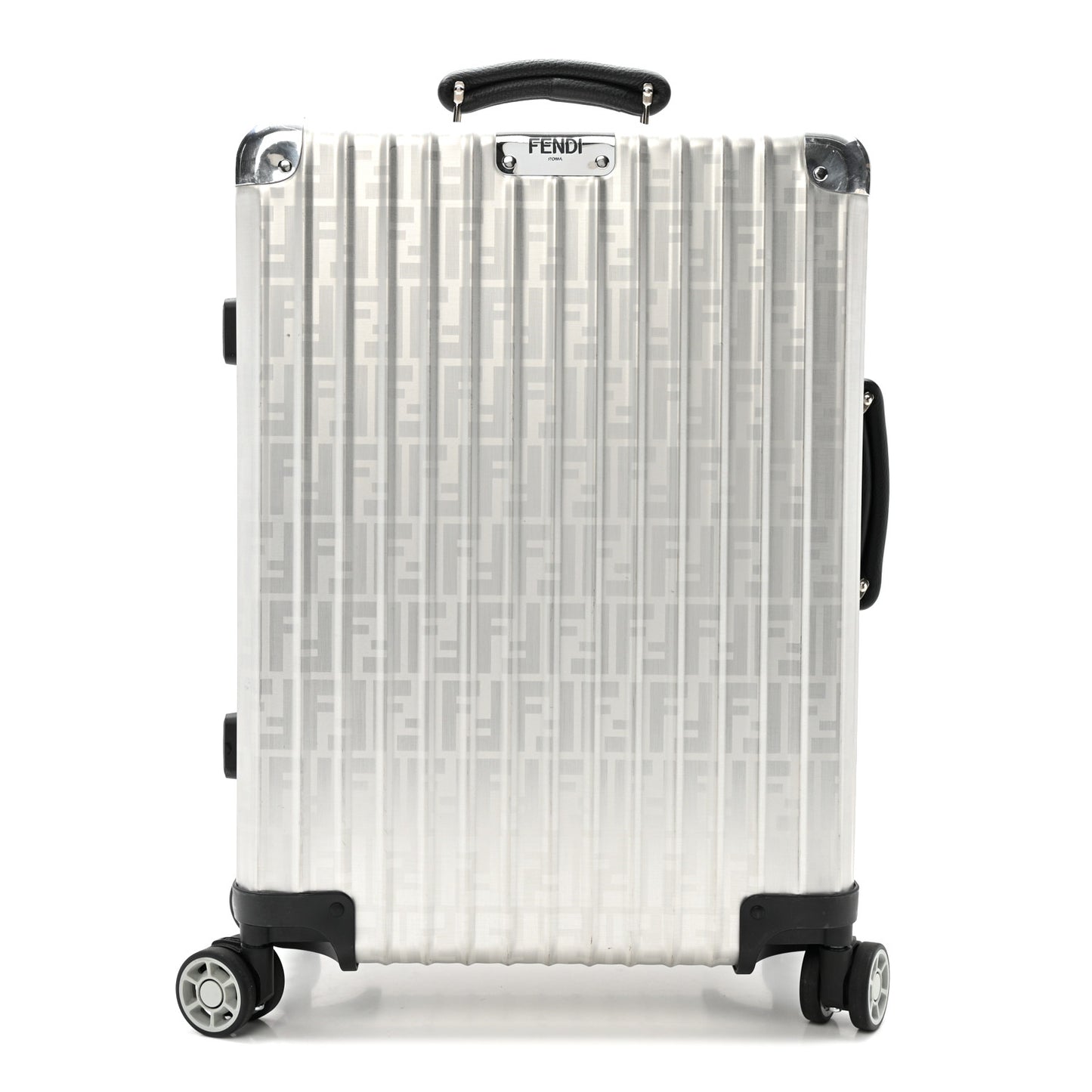 X RIMOWA Aluminum FF Print Roll Away Carry On Luggage Silver
