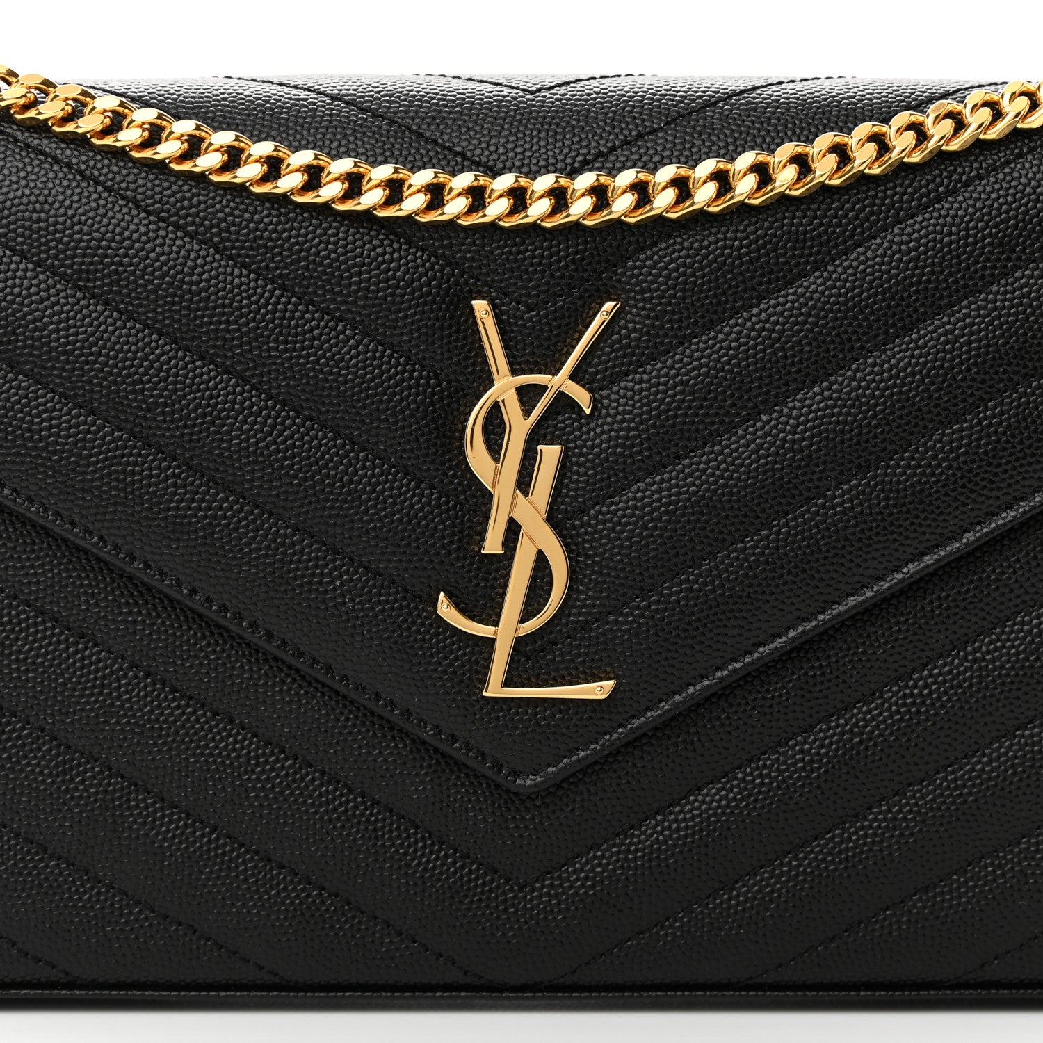 Saint Laurent Grain De Poudre Matelasse Chevron Monogram Chain Wallet Black 8 of 14