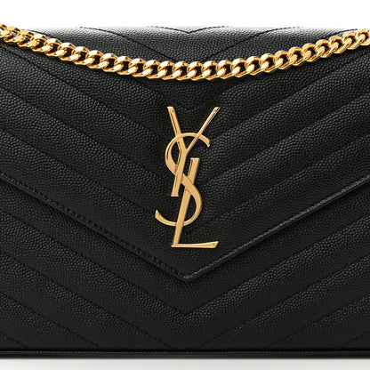 Saint Laurent Grain De Poudre Matelasse Chevron Monogram Chain Wallet Black 8 of 14