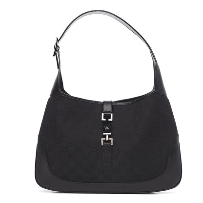 Gucci Denim Monogram Small Jackie O Hobo Black 1 of 9