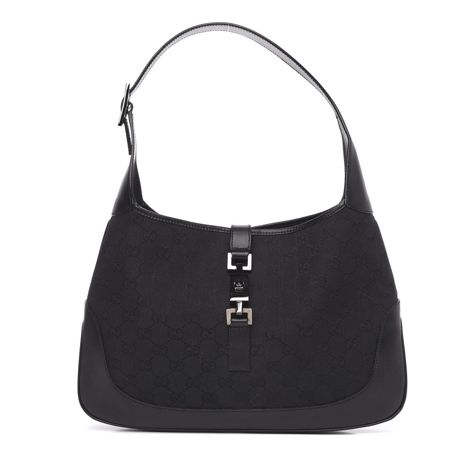Gucci Denim Monogram Small Jackie O Hobo Black 1 of 9