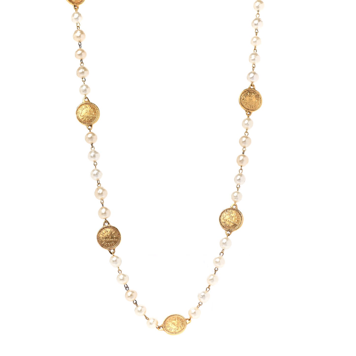 Pearl Medallion Long Necklace Gold