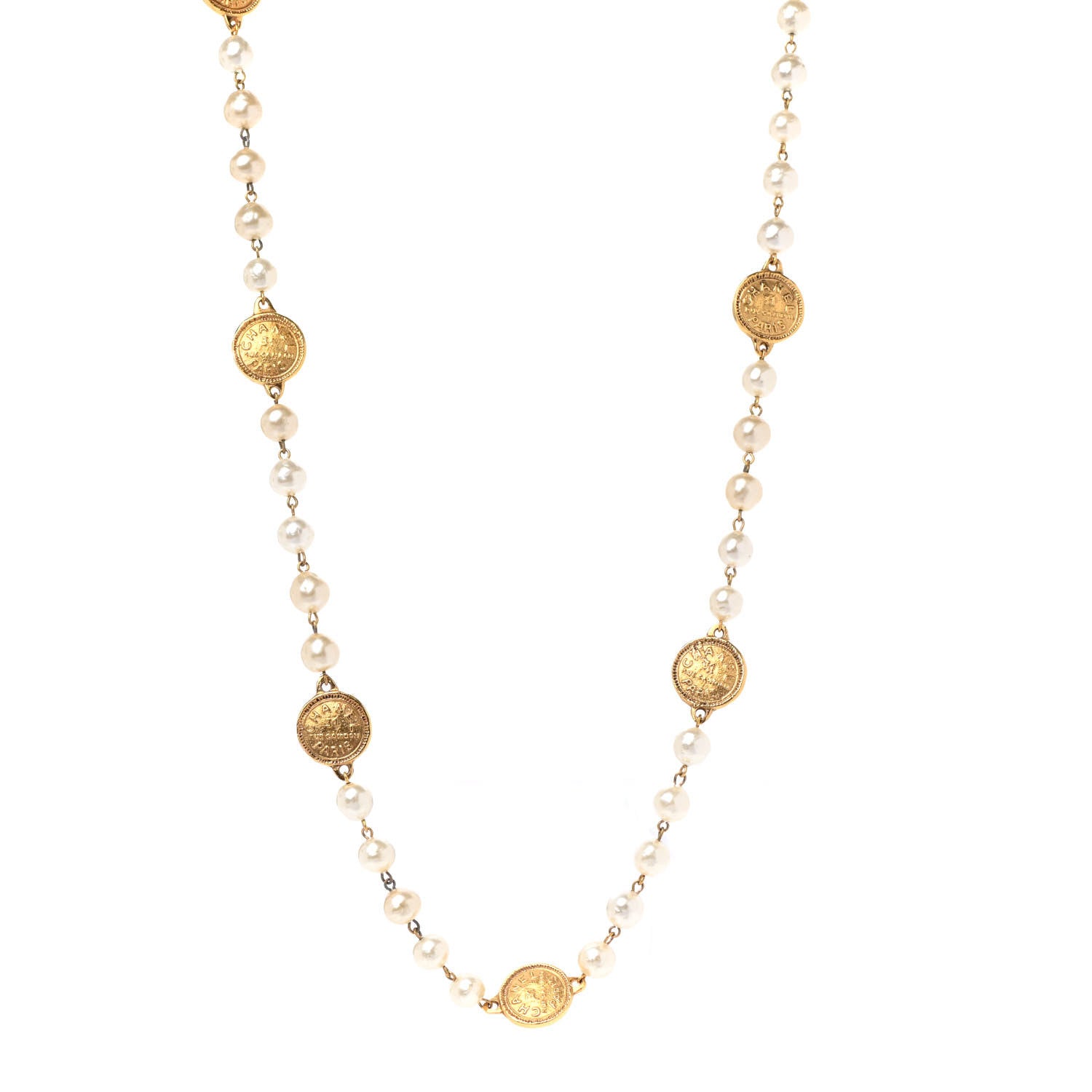 Chanel Pearl Medallion Long Necklace Gold 1 of 6