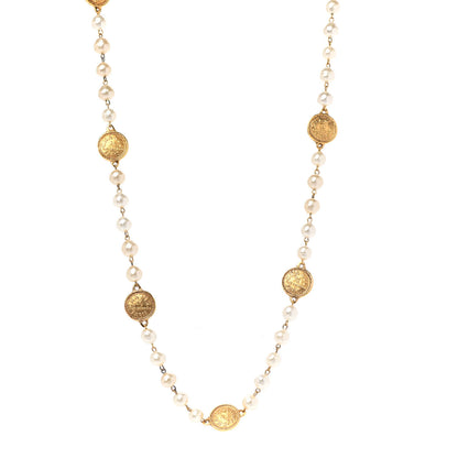 Chanel Pearl Medallion Long Necklace Gold 1 of 6