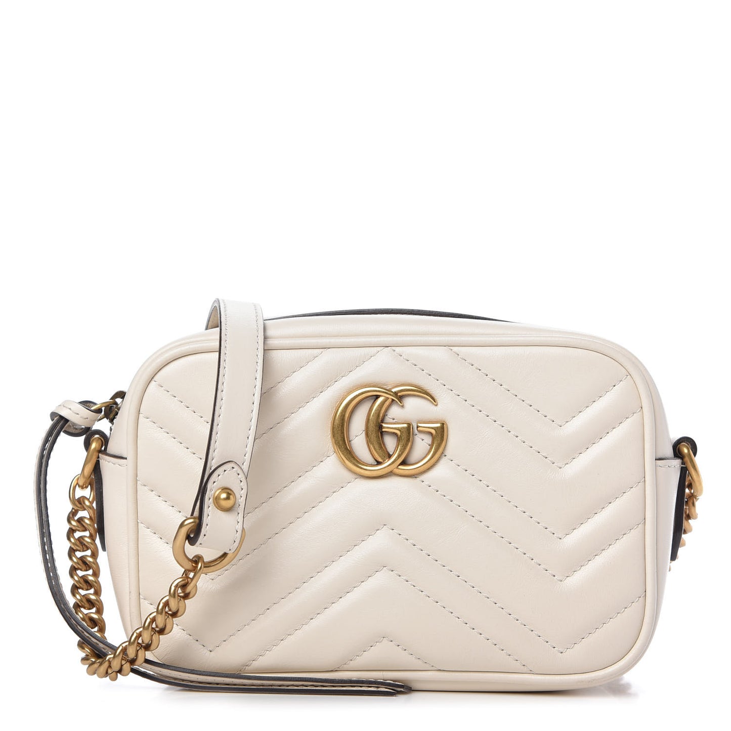 Calfskin Matelasse Mini GG Marmont Chain Shoulder Bag White