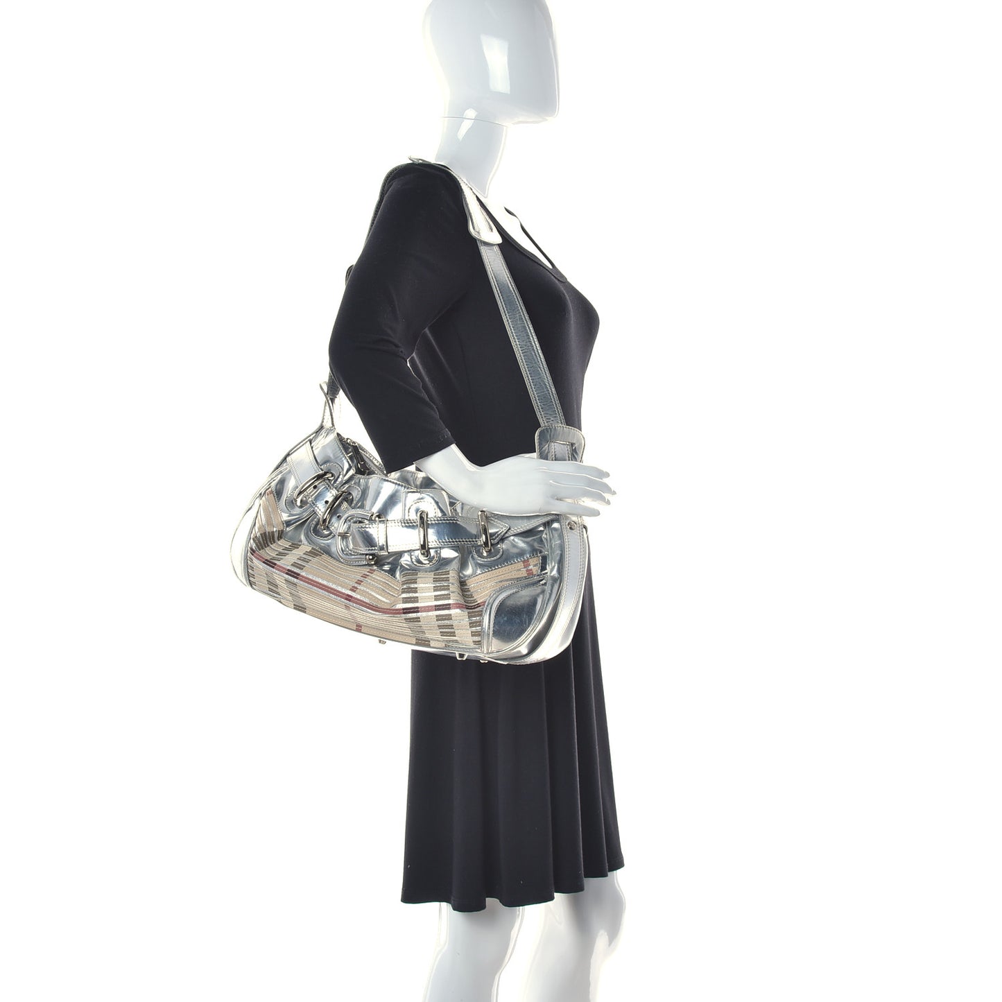 Metallic Patent House Check Sliced Beaton Silver