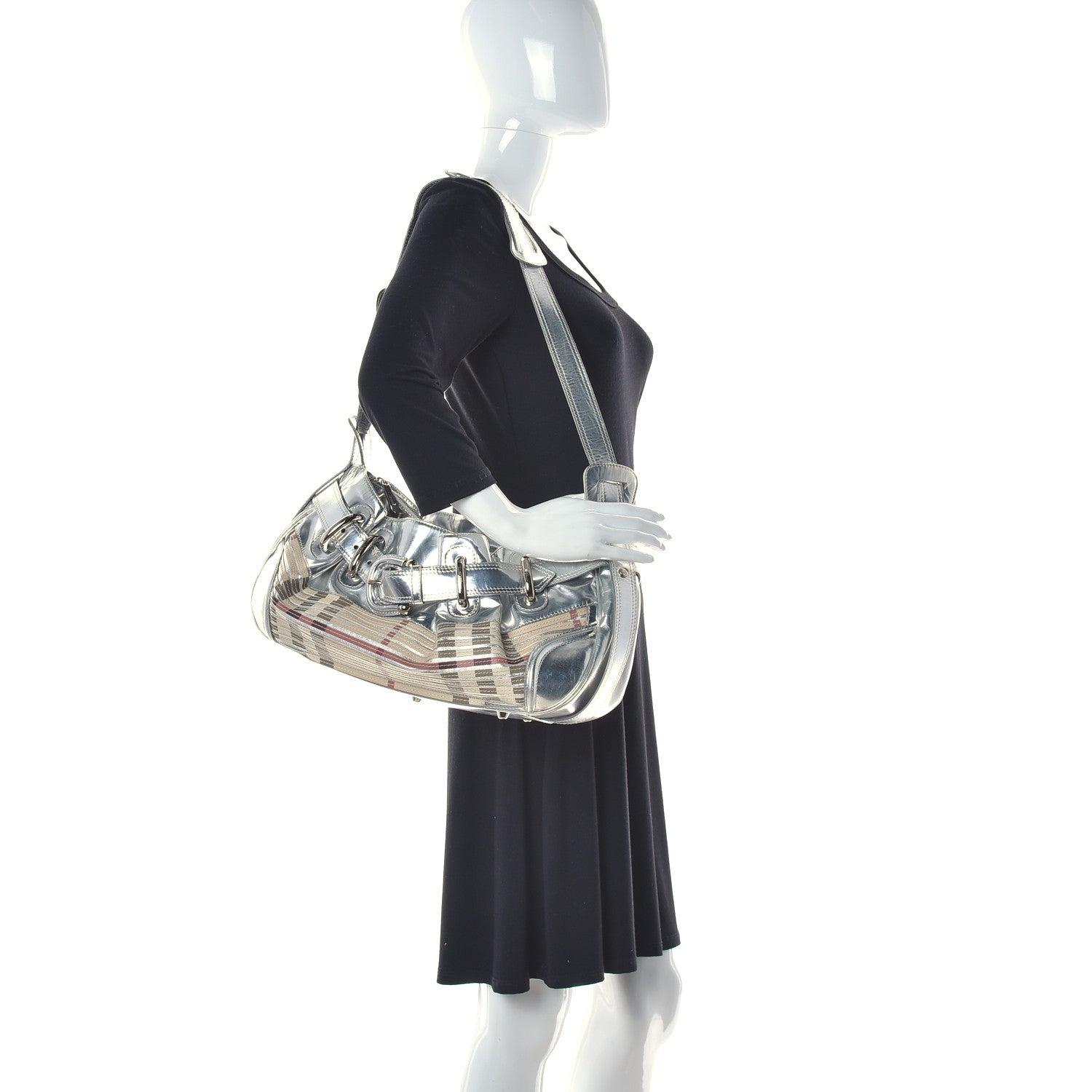 Burberry Metallic Patent House Check Sliced Beaton Silver 2 of 21