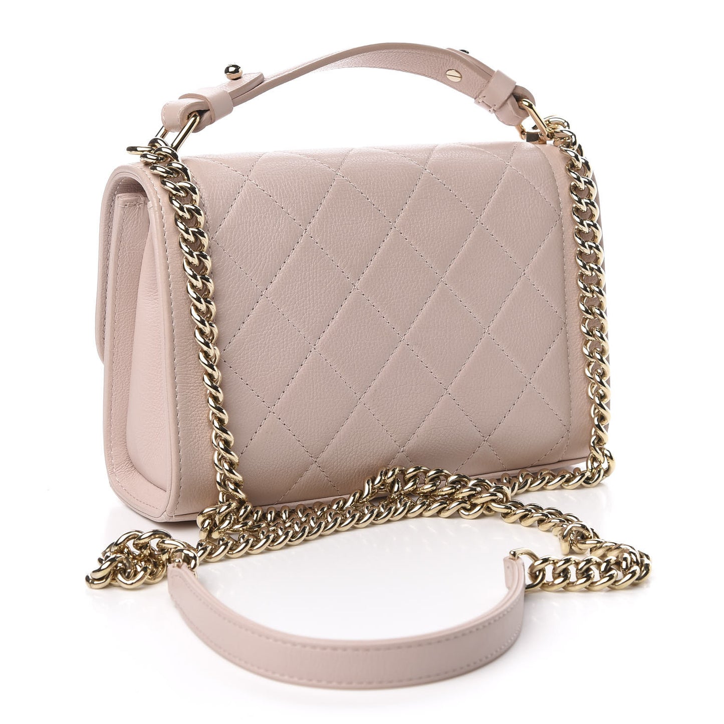 Grained Calfskin Quilted Small Label Click Flap Bag Pink