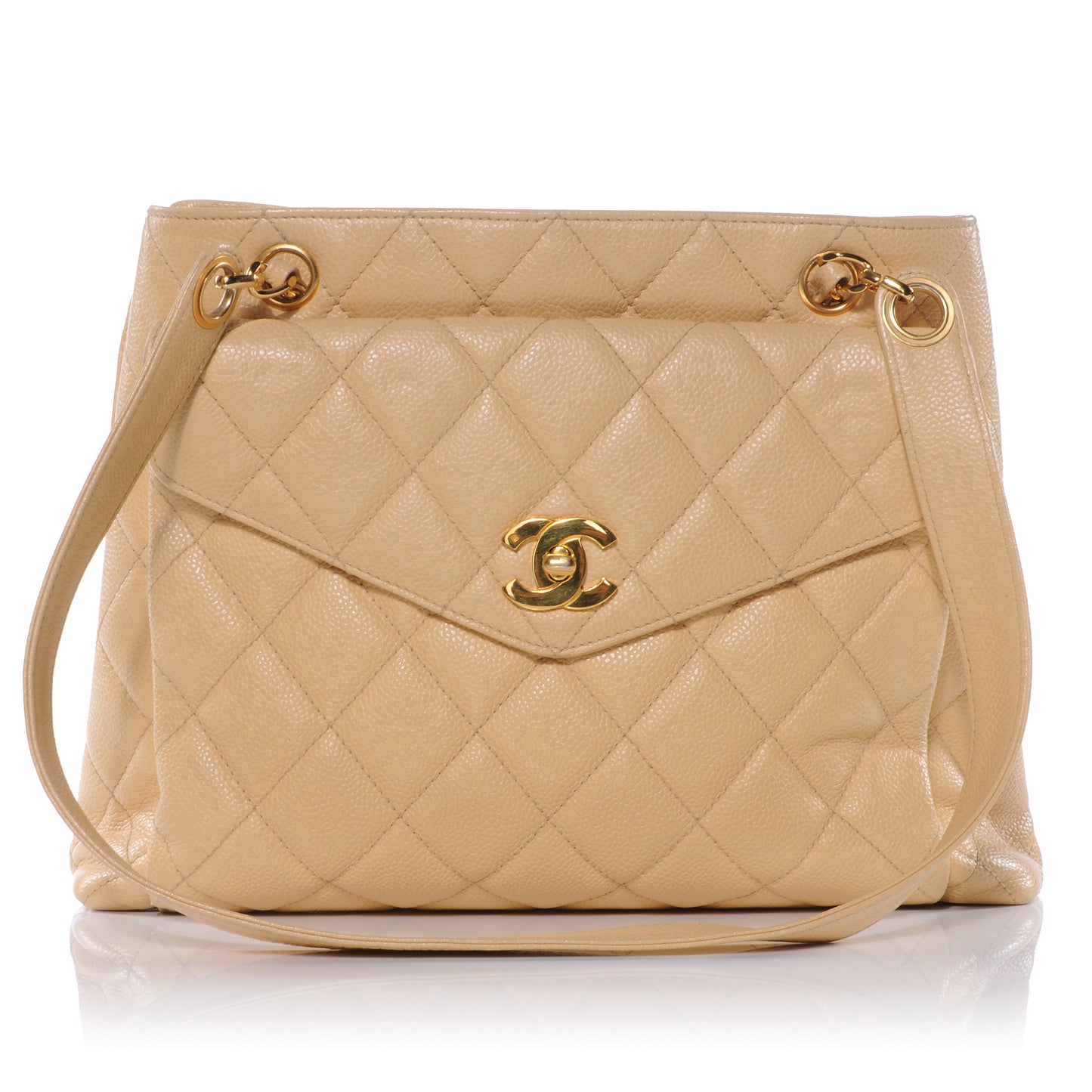 Caviar Quilted Shoulder Bag Beige