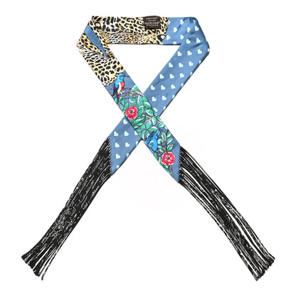 Hermes Silk Jungle Love Fringed Twilly Gris Bleuete Vert 1 of 5