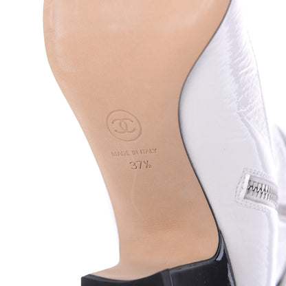 Chanel Distressed Patent Cap Toe CC Turnlock Ankle Boots 37.5 White Black 9 of 10