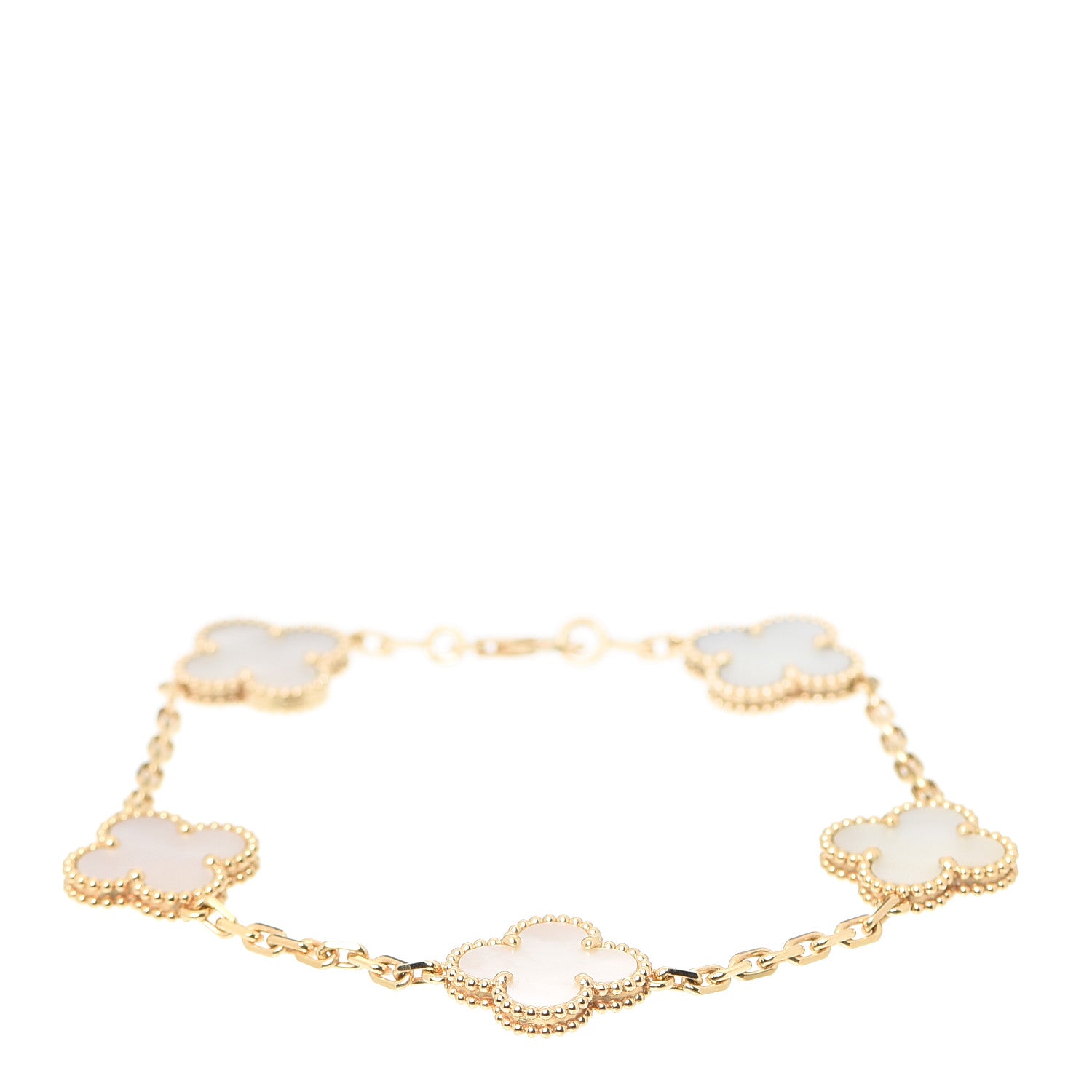 Van Cleef & Arpels 18K Yellow Gold Mother of Pearl 5 Motifs Vintage Alhambra Bracelet 1 of 8