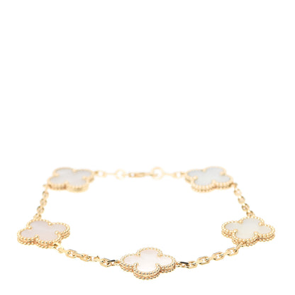 Van Cleef & Arpels 18K Yellow Gold Mother of Pearl 5 Motifs Vintage Alhambra Bracelet 1 of 8