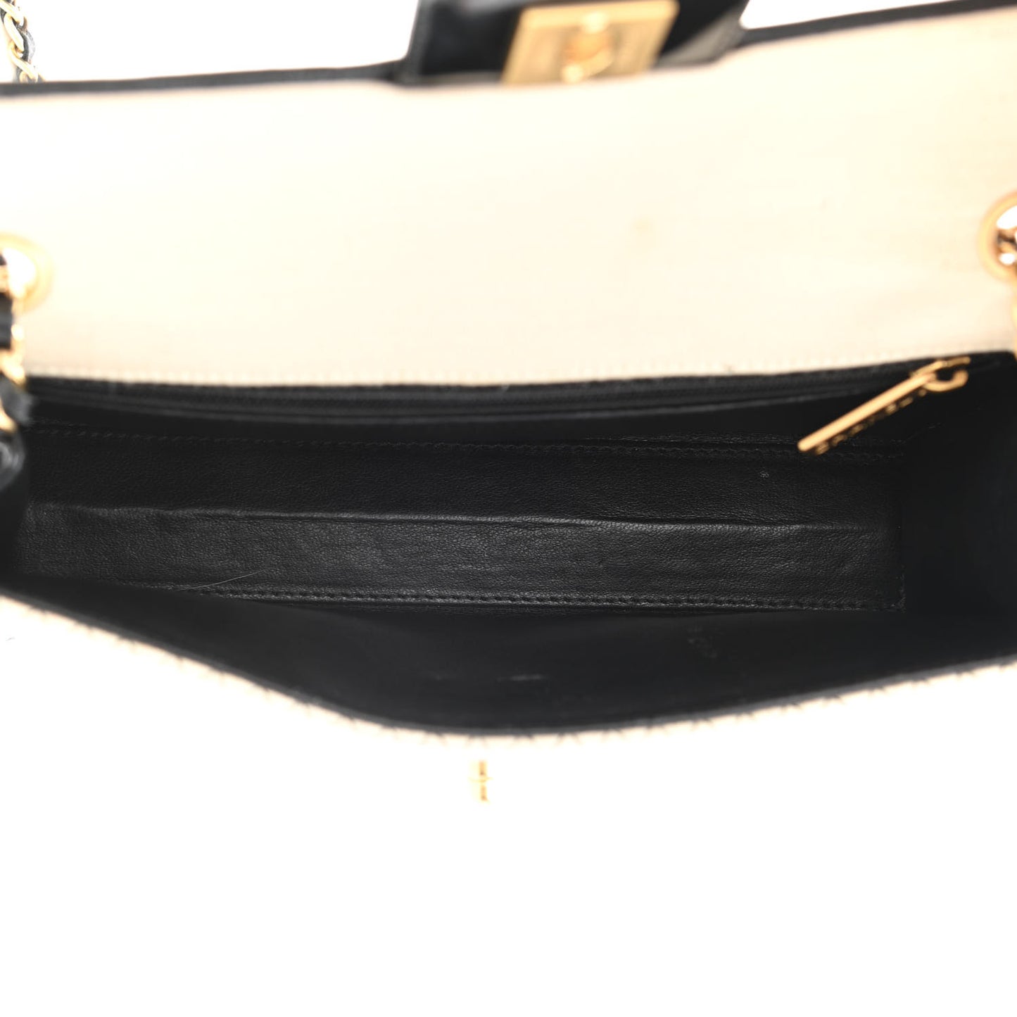 Patent Jersey Quilted Small Flap Ivory Black