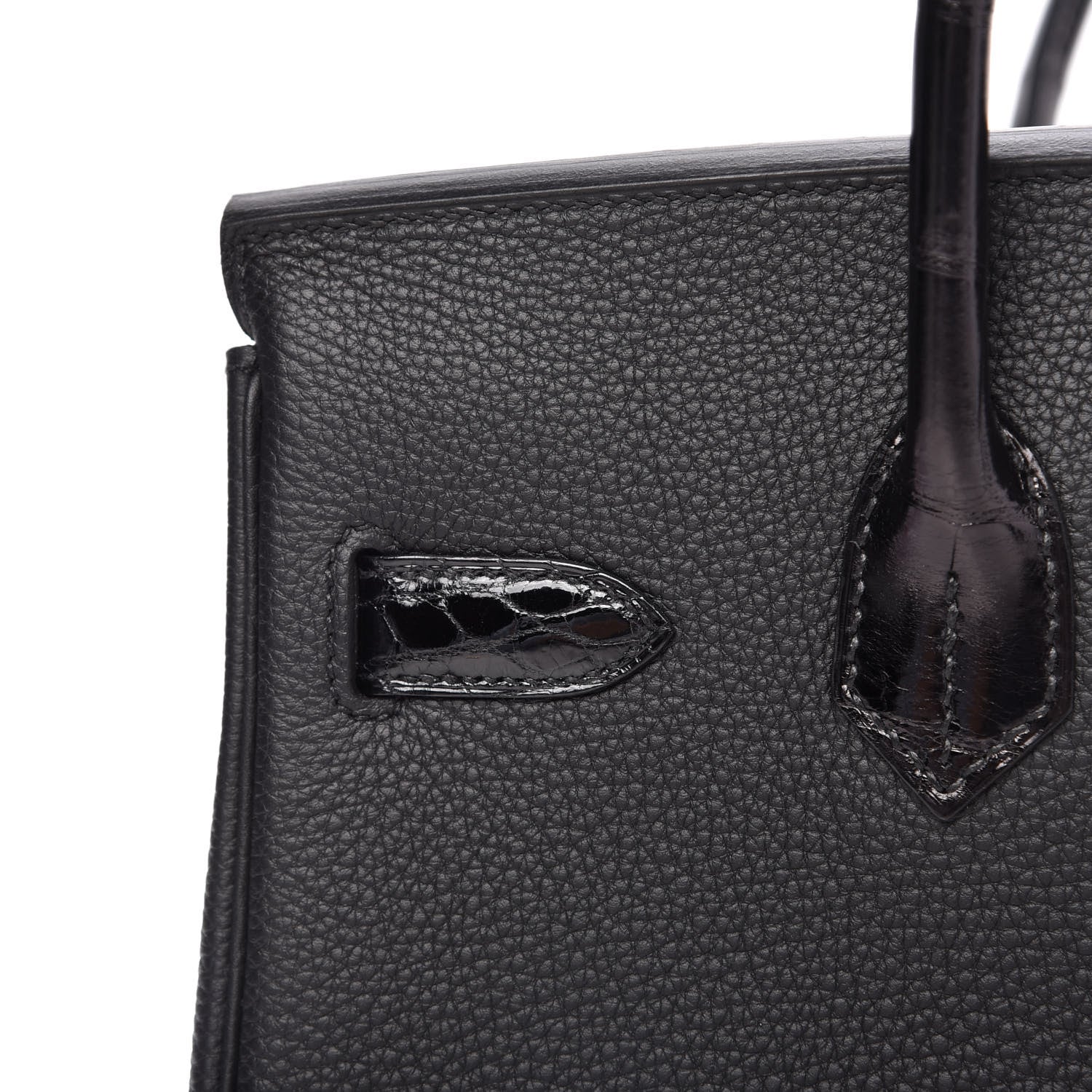 Hermes Taurillon Novillo Shiny Niloticus Crocodile Birkin Touch 30 Black 11 of 32