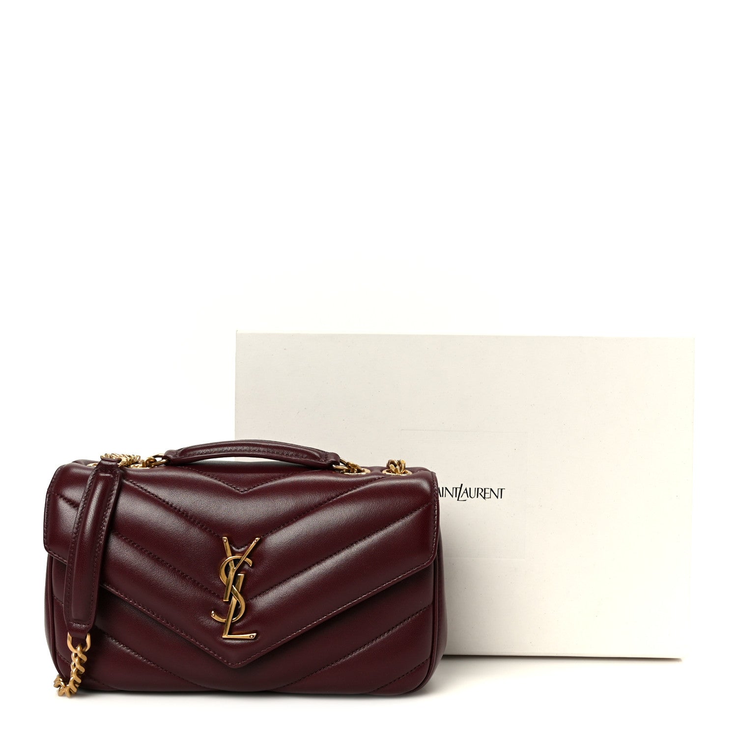 Saint Laurent Lambskin Chevron Quilted Small LouLou Rouge Cabernet 14 of 14
