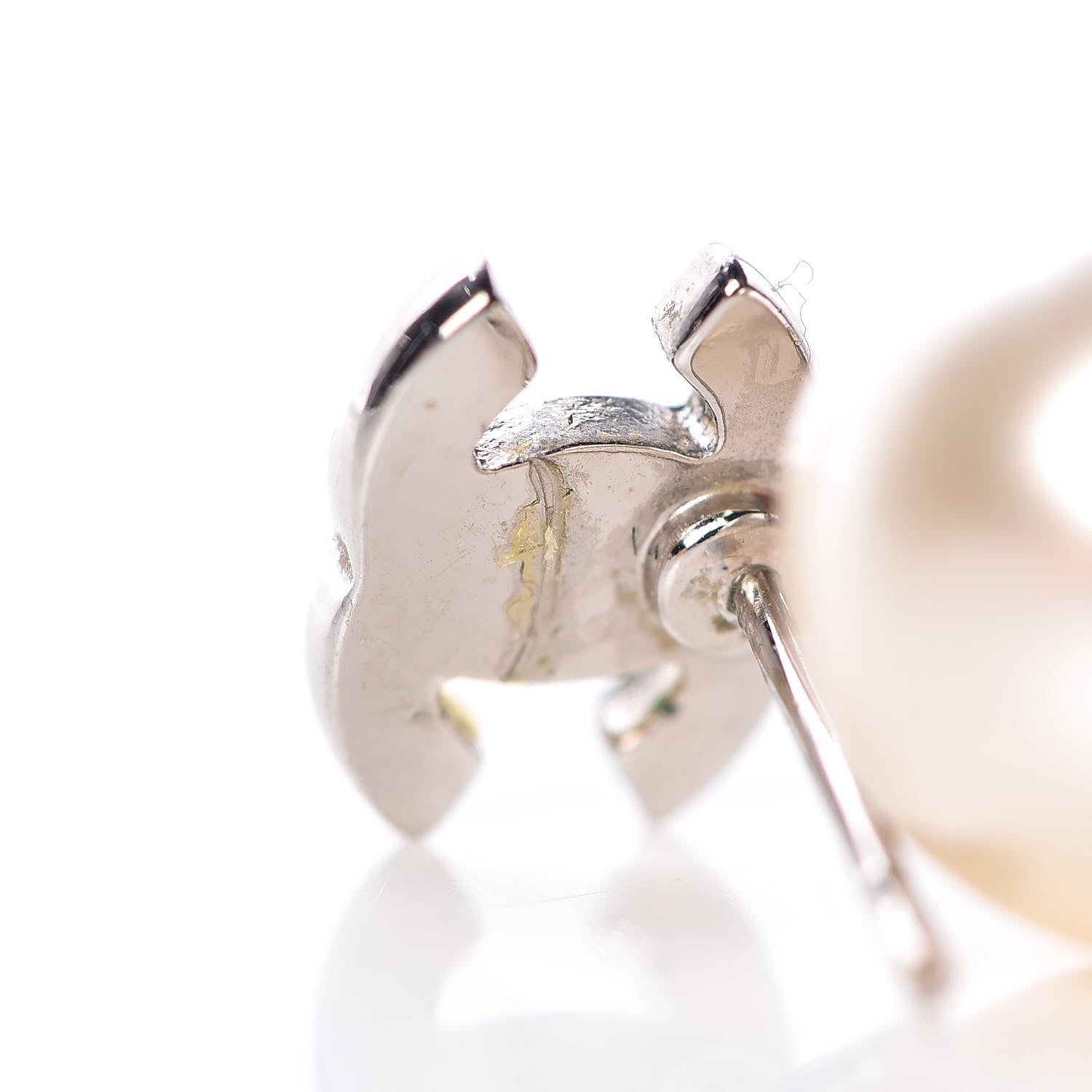 Chanel Crystal Pearl CC Drop Earrings Silver Pearly White 5 of 6
