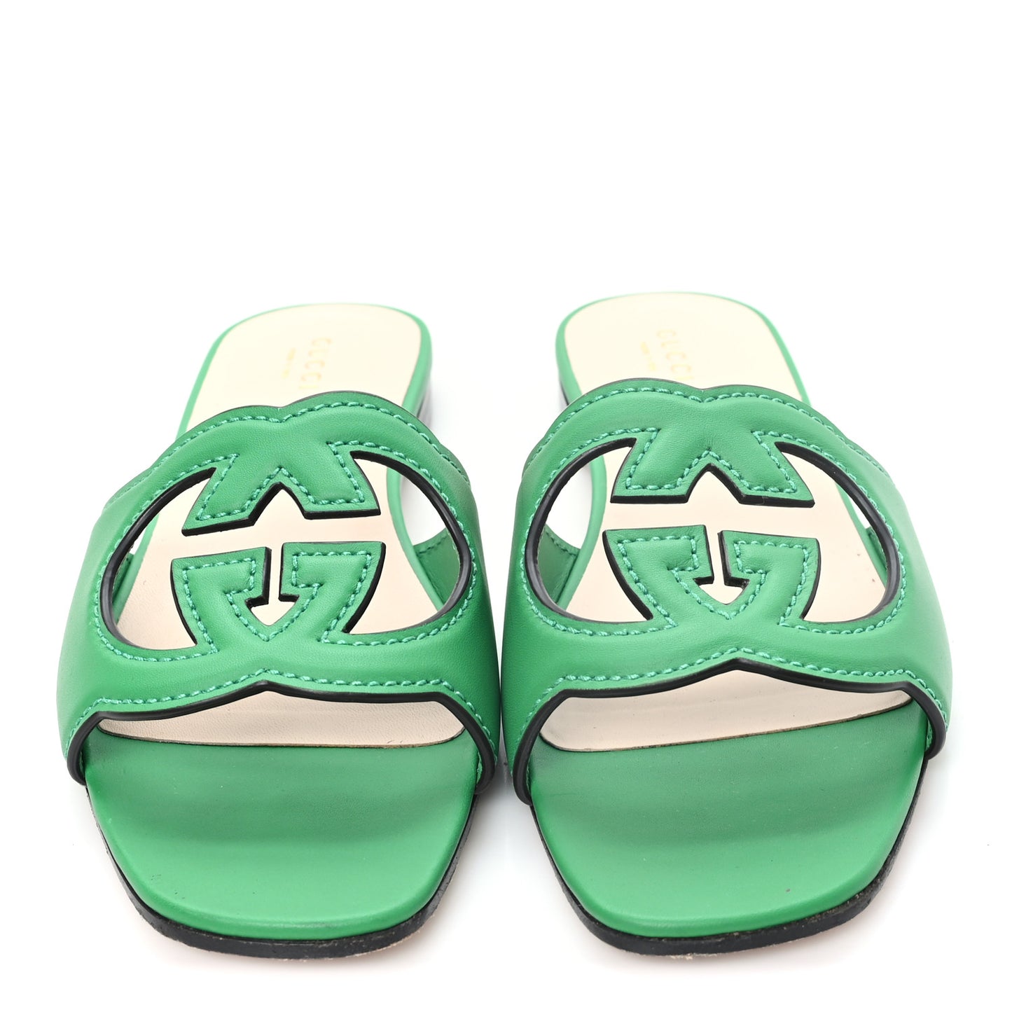 Cosmos Softy Calfskin Interlocking G Cut Out Slide Sandals 38.5 New Shamarock