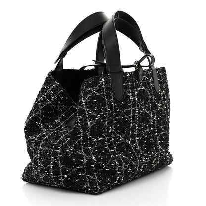 Christian Dior Calfskin Tweed Cannage Medium Toujours  Black White 4 of 11