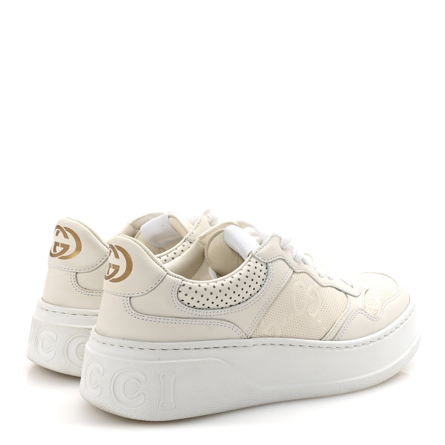Gucci Calfskin GG Tennis Embossed Perforated Womens Platform 55mm Sneakers 38 Great White 5 of 10