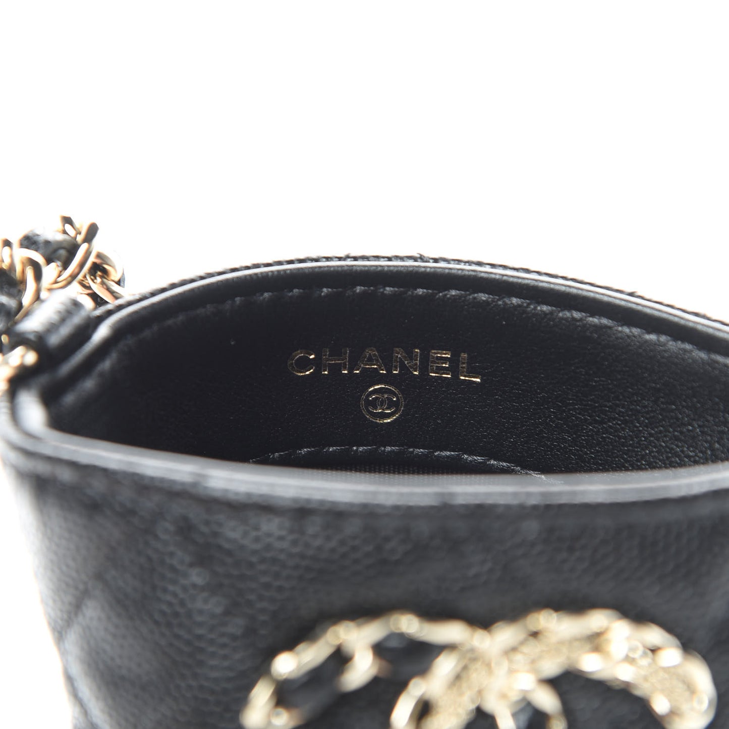 Caviar Quilted French New Wave Phone Holder With Chain Black